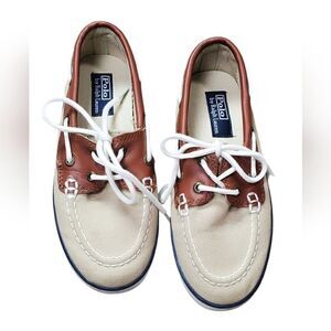 Polo Ralph Lauren Brown & Tan Canvas & Leather Boat Shoes